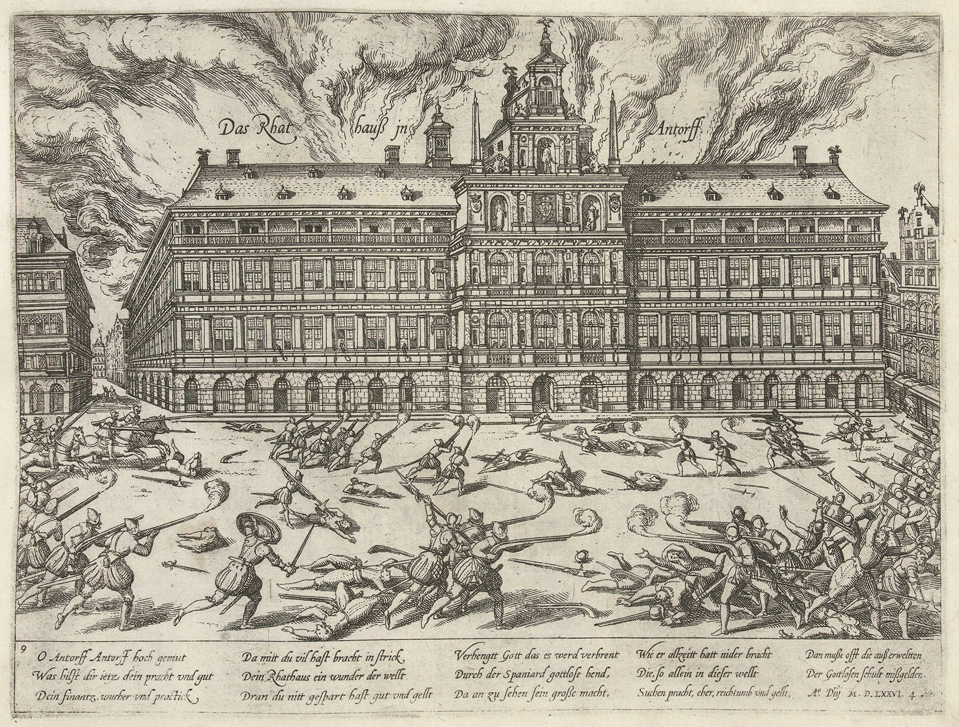 The Grote Markt during the Antwerp sack by spanish 1576.